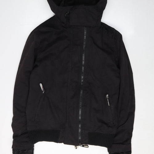 Superdry Men's Black Bomber Jacket Large Hooded Zipped
