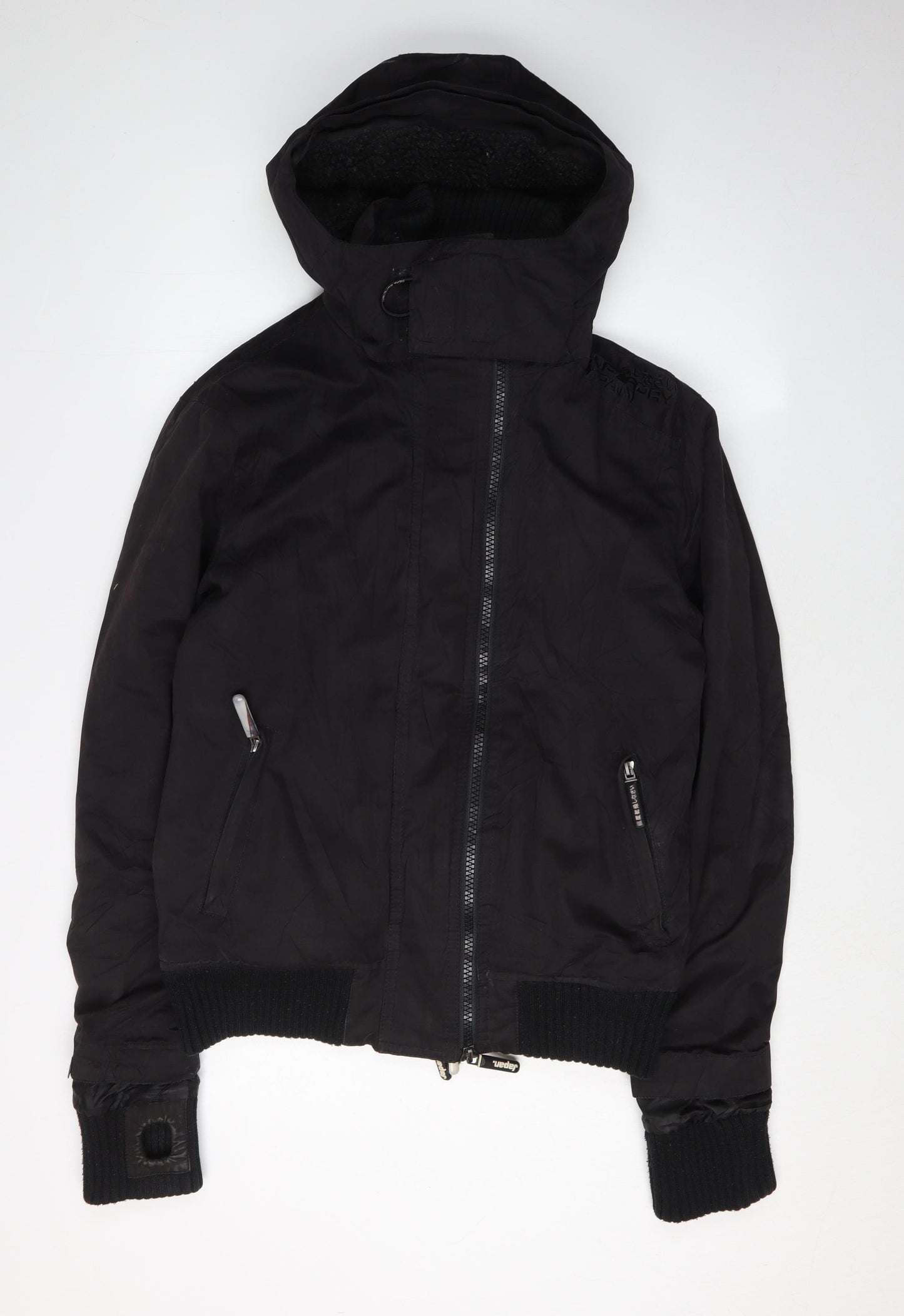Superdry Men's Black Bomber Jacket Large Hooded Zipped