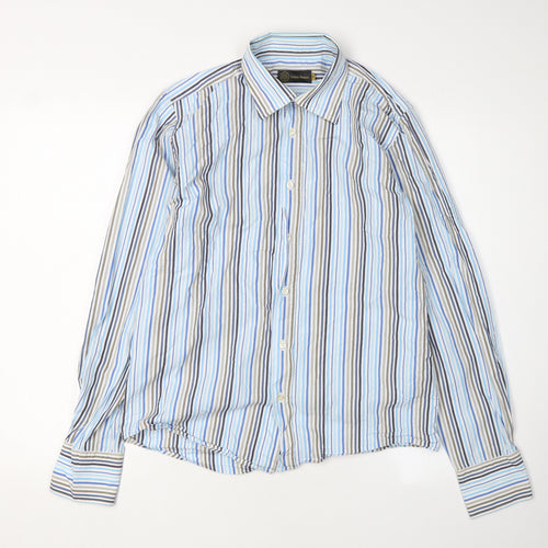 Nicholas Deakins Blue Striped Button-Up Medium
