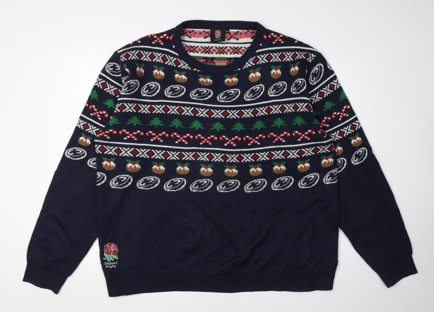 England Rugby Men's Blue 3XL Christmas Jumper