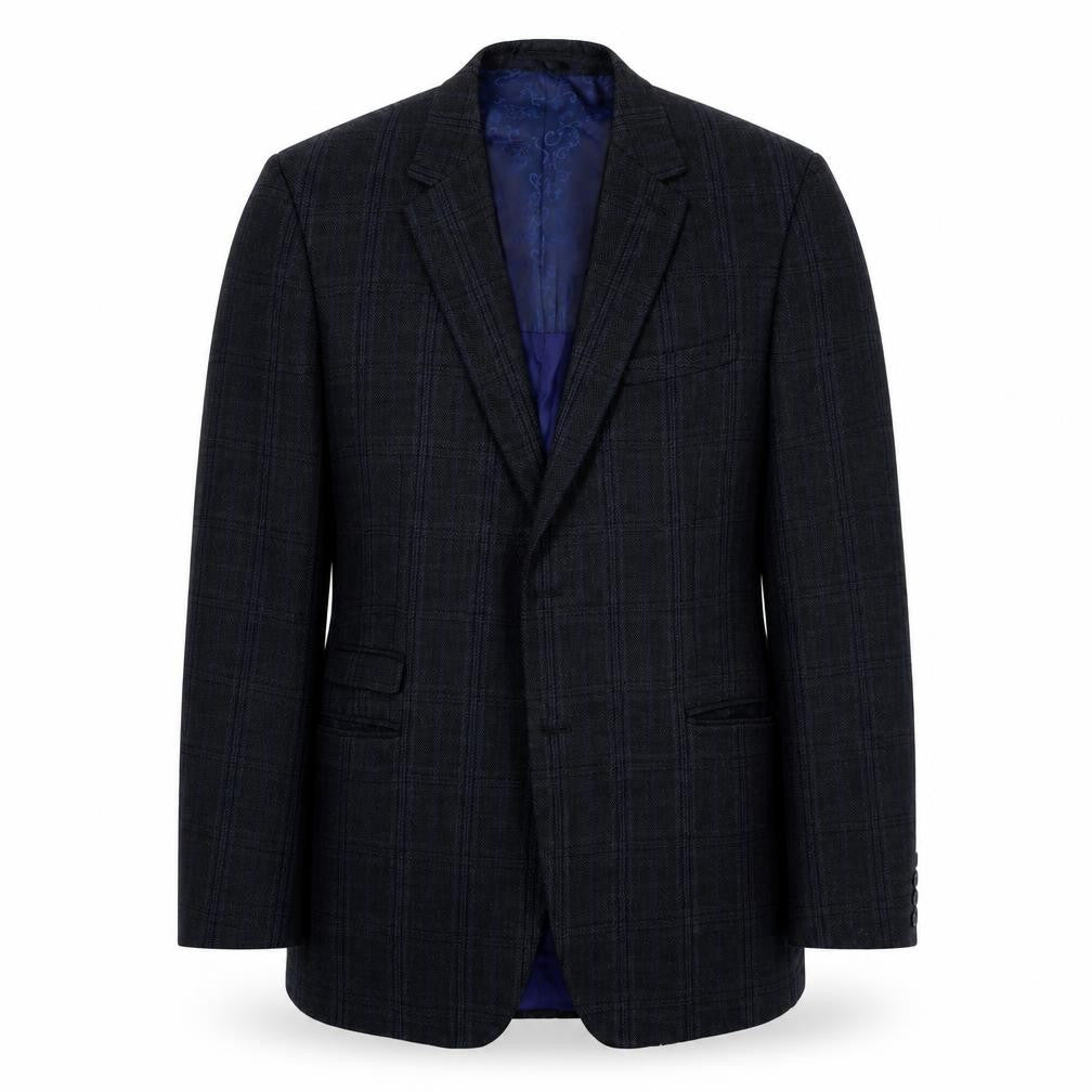 Front view of Fellini Men's Blue Plaid Blazer 40 Long
