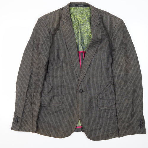 Ted Baker Men's Grey Striped Linen Blazer, Size 3