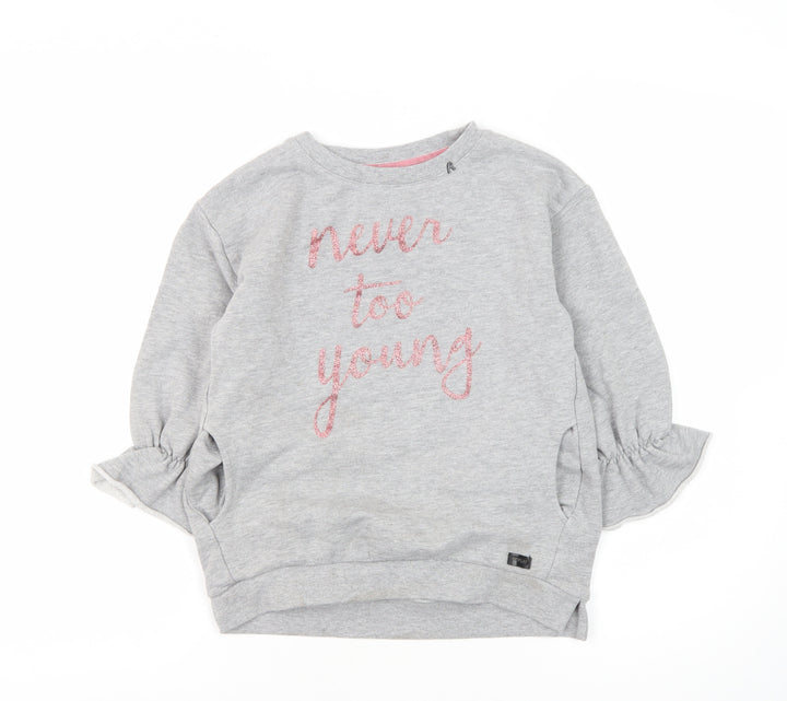 Replay Girls Grey Pullover Sweatshirt, Size 8Y, Graphic Print