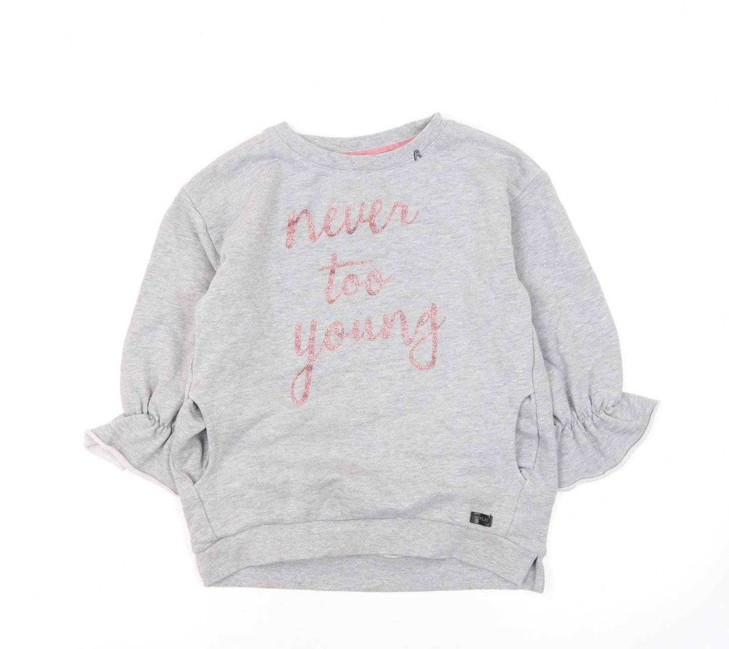 Replay Girls Grey Pullover Sweatshirt, Size 8Y, Graphic Print