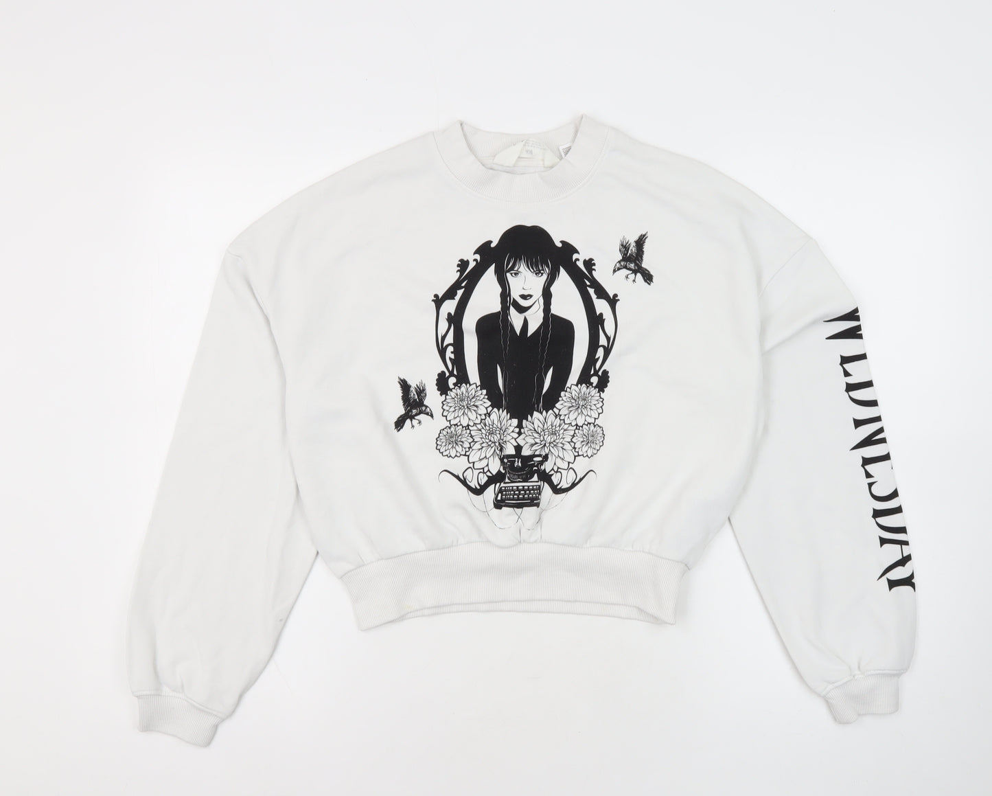 H&M Girls White Graphic Print Pullover Sweatshirt 12-13 Years