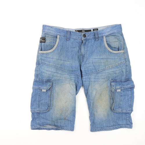 Crosshatch Men's Blue Cargo Denim Shorts - Size 34