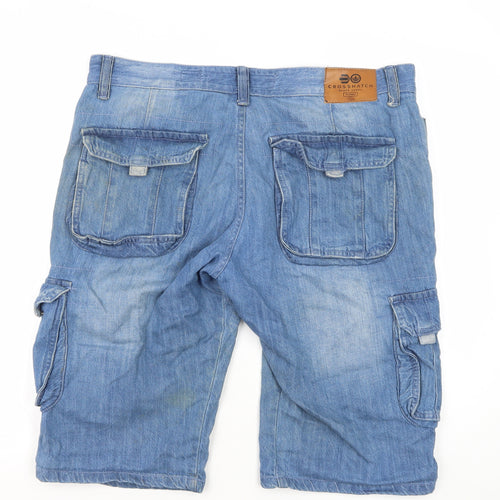 Crosshatch Men's Blue Cargo Denim Shorts - Size 34