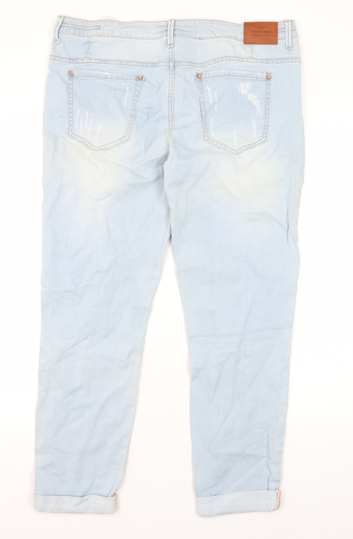 Reserved Women's Blue Boyfriend Jeans, Size 14, Distressed