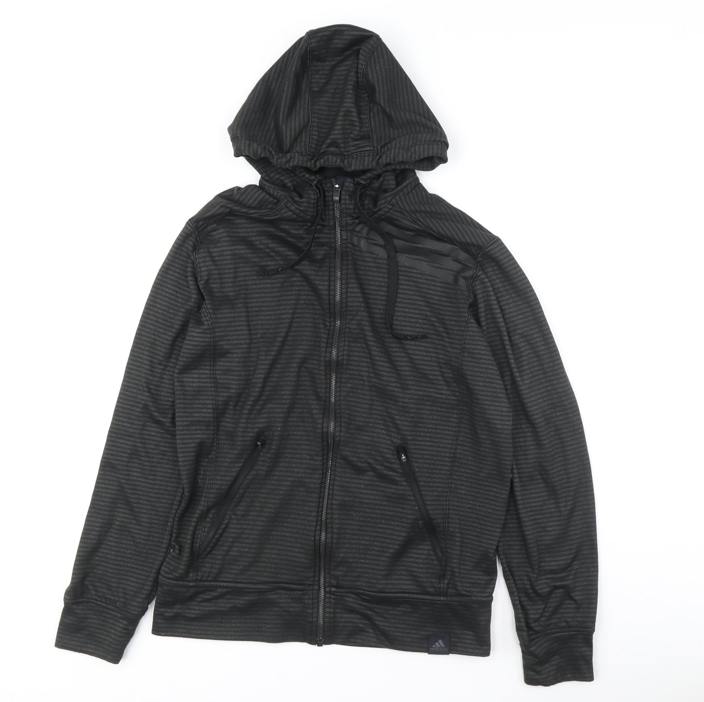 Adidas Men's Black Striped Full Zip Hoodie M