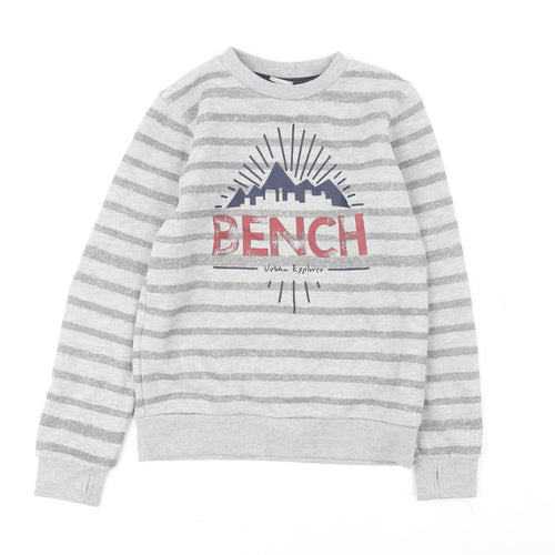 Bench Boys Grey Striped Pullover Sweatshirt 9-10 Years