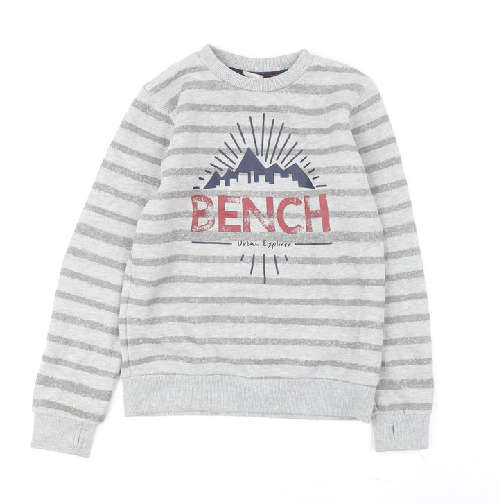 Bench Boys Grey Striped Pullover Sweatshirt 9-10 Years