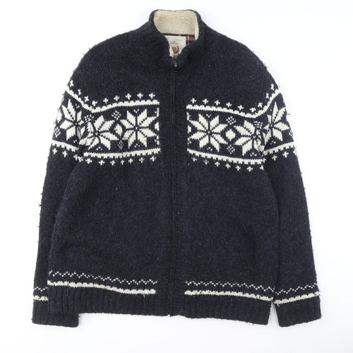 Atlantic Bay Men's Blue Full Zip Jumper, Size L, Winter Knit