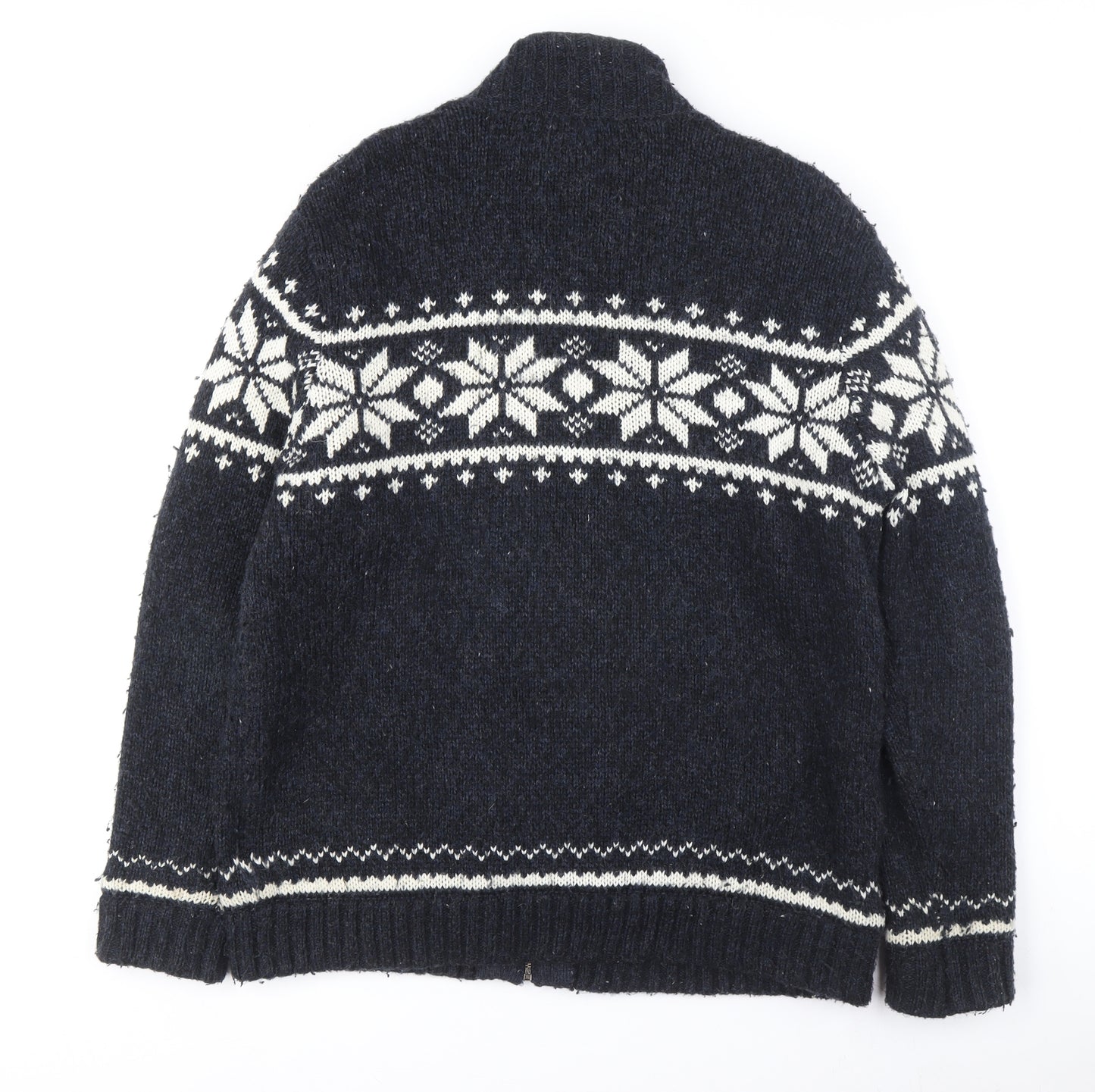 Atlantic Bay Men's Blue Full Zip Jumper, Size L, Winter Knit
