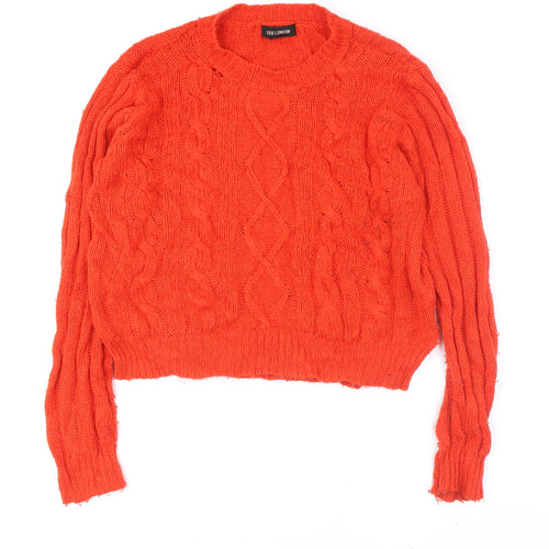 QED London Women's Orange Cable-Knit Pullover M