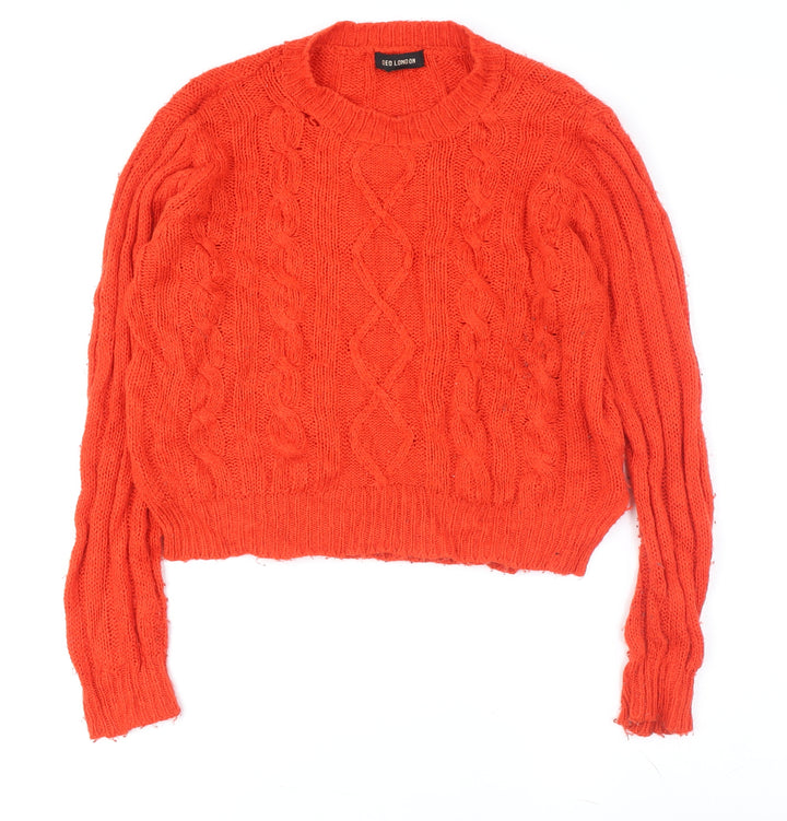 QED London Women's Orange Cable-Knit Pullover M