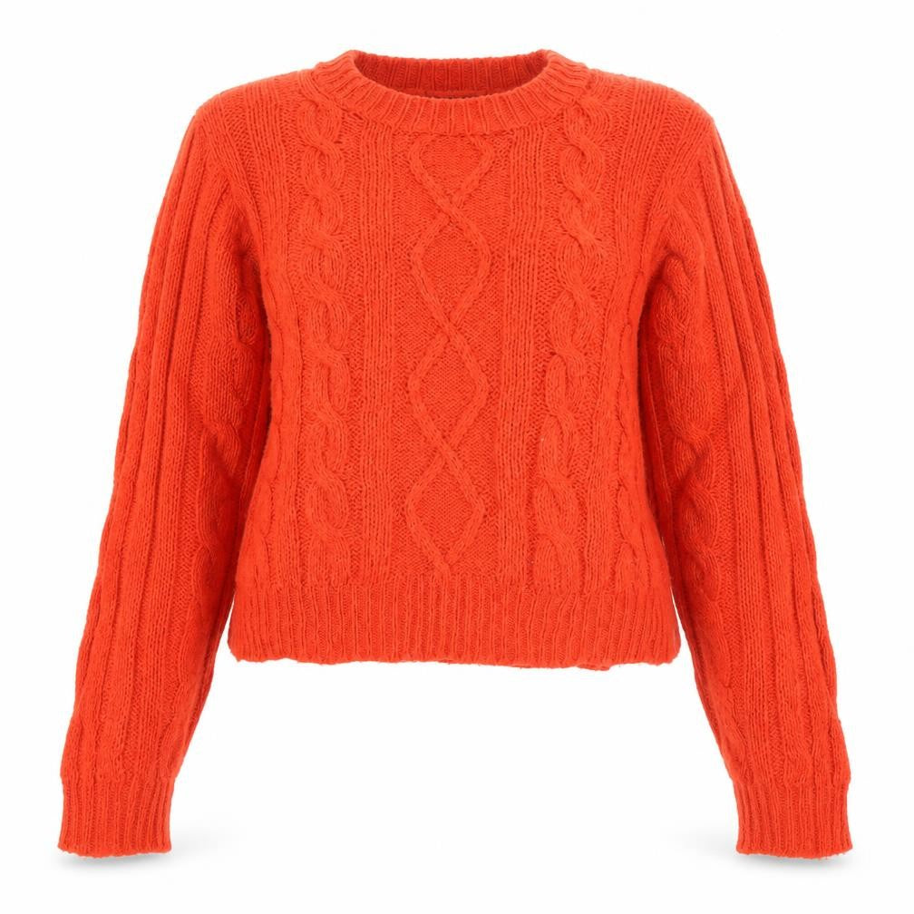 Front view of QED London Women's Orange Cable-Knit Pullover M