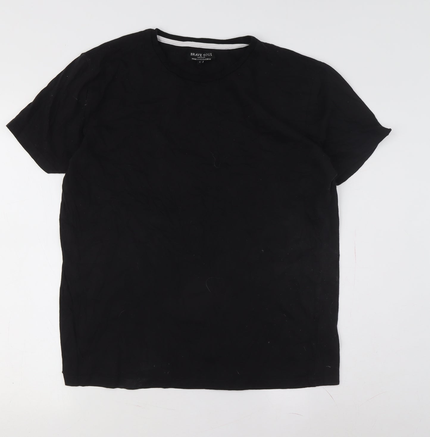 Brave Soul Men's Black Cotton Crew Neck T-Shirt L