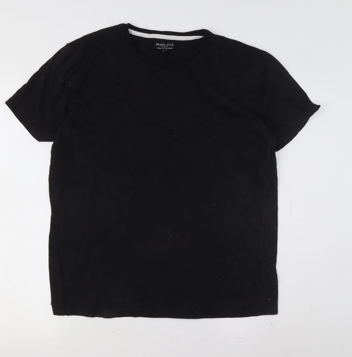 Brave Soul Men's Black Cotton Crew Neck T-Shirt L