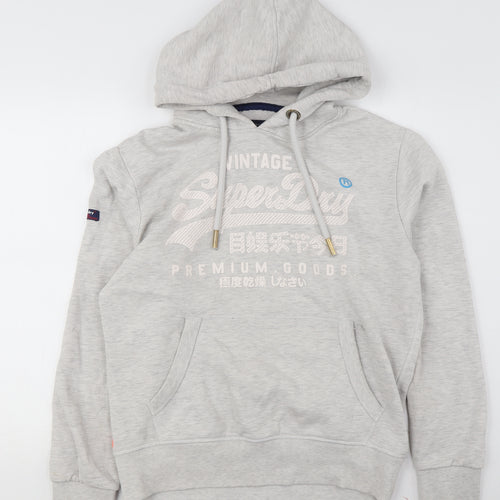 Superdry Men's Grey Pullover Hoodie, Size L, Logo Accents