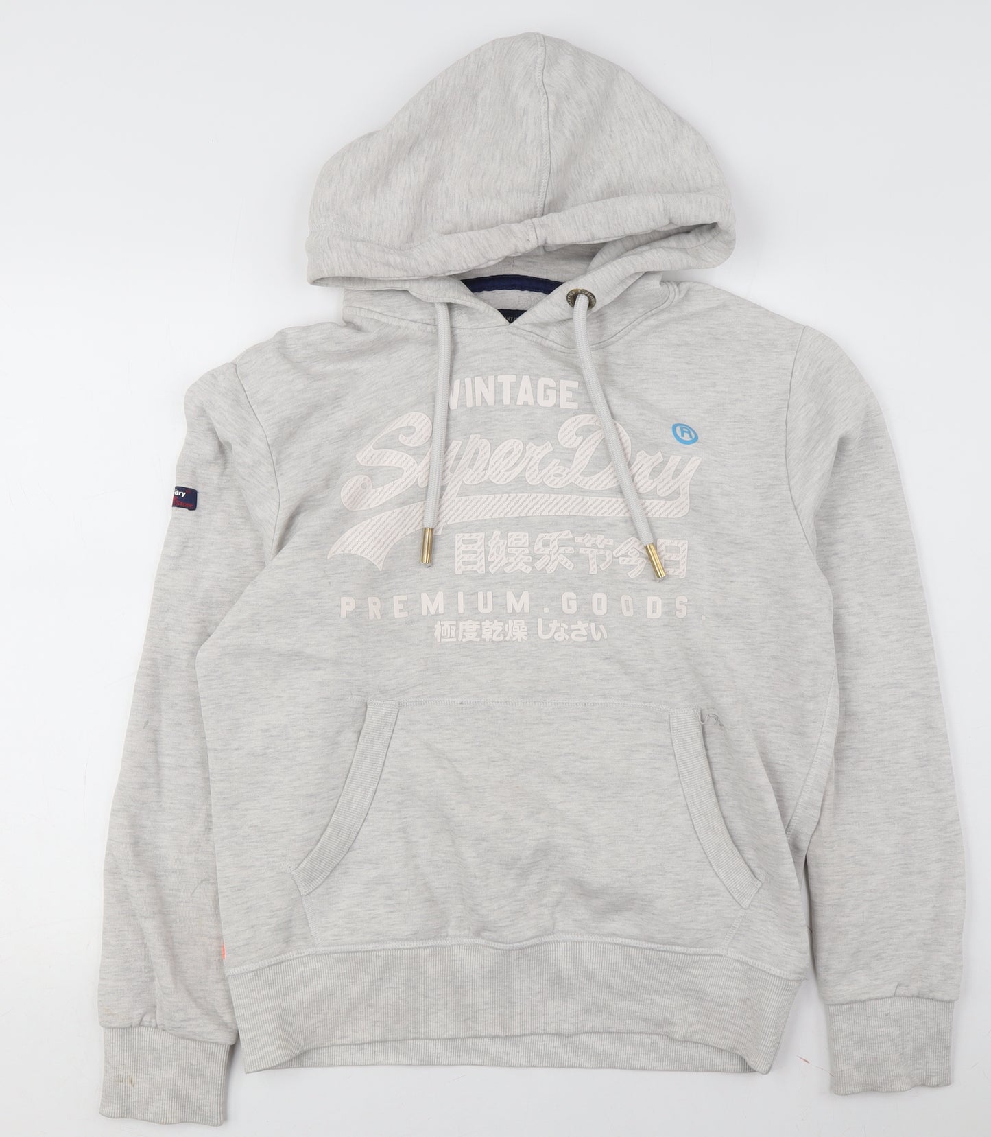 Superdry Men's Grey Pullover Hoodie, Size L, Logo Accents
