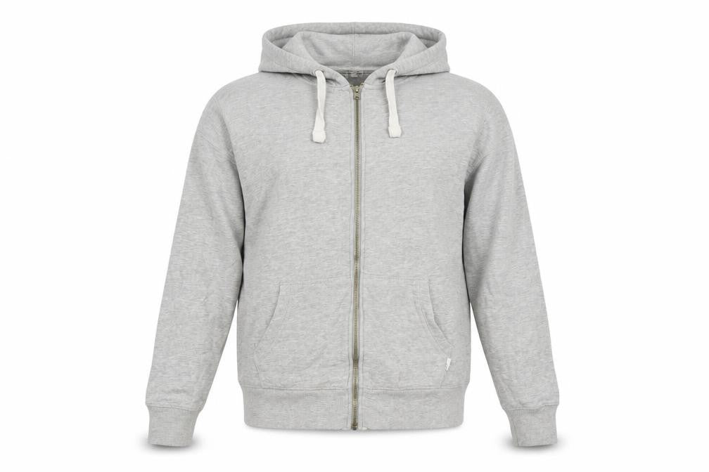 Front view of Saltrock women’s grey full zip hooded jacket, size UK 18