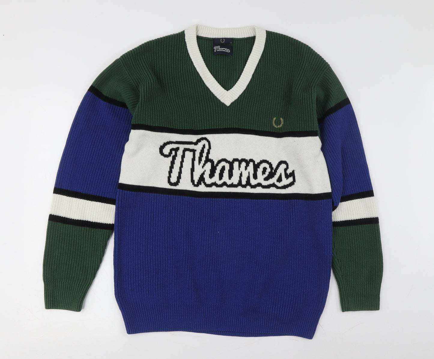 Thames Men's Striped V-Neck Jumper - Size M