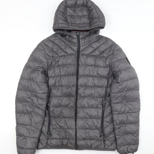 Napapijri Men's Grey Hooded Puffer Jacket M