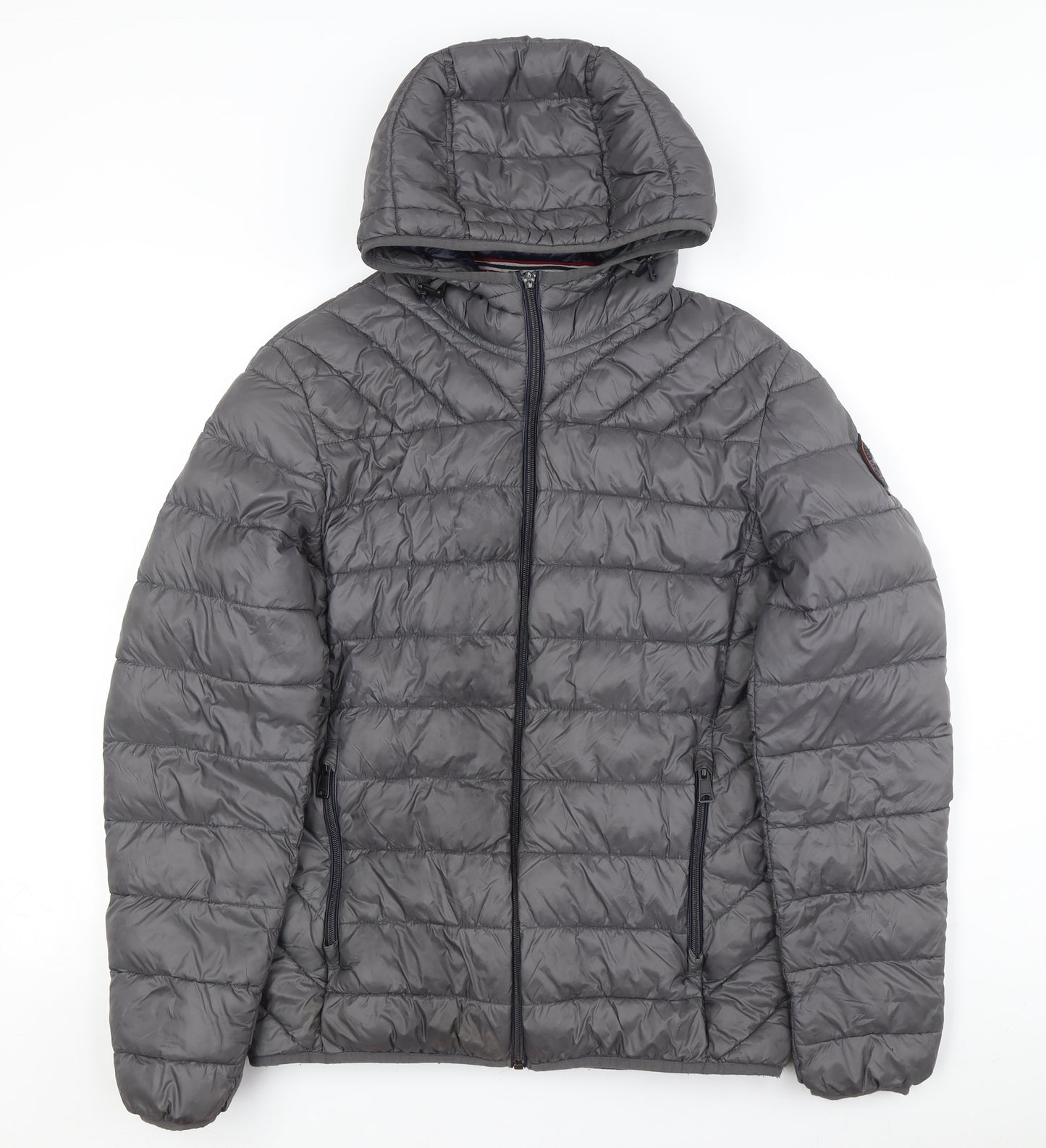 Napapijri Men's Grey Hooded Puffer Jacket M