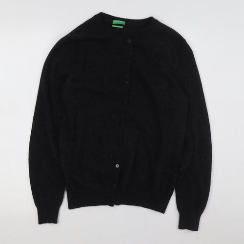 Benetton Women's Black Merino Cardigan, Size S, Crew Neck