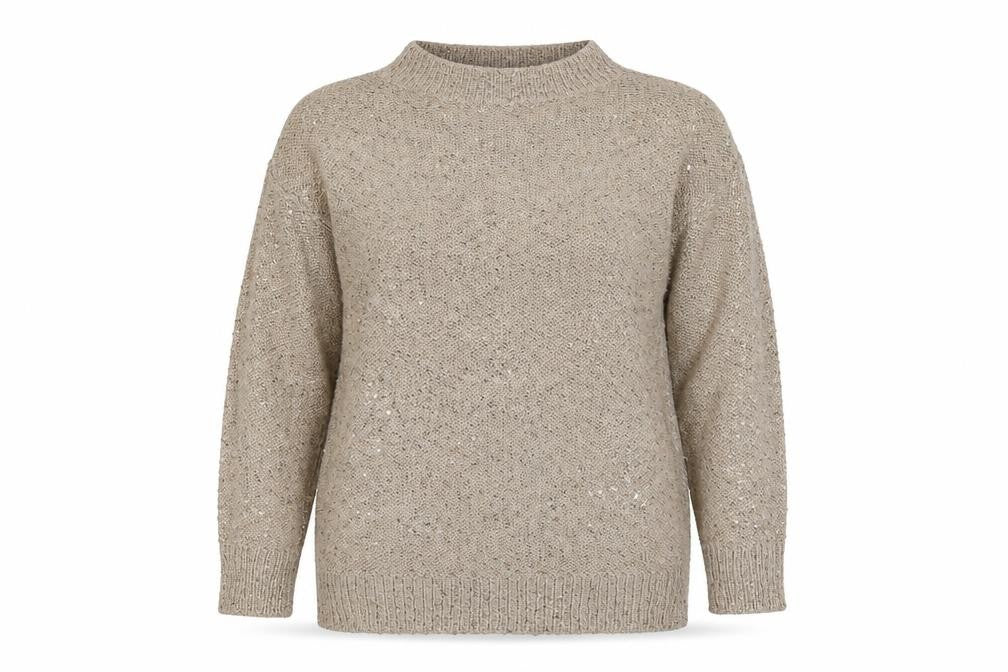 Front view of CMD Women's Beige Sequin Pullover S Jumper