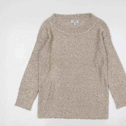 C.M.D Women's Beige Sequin Pullover S Jumper