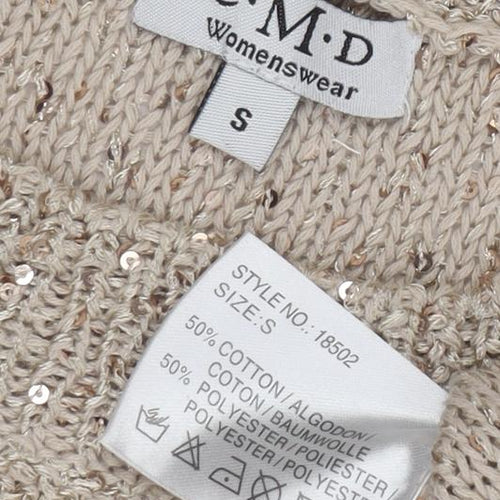 C.M.D Women's Beige Sequin Pullover S Jumper