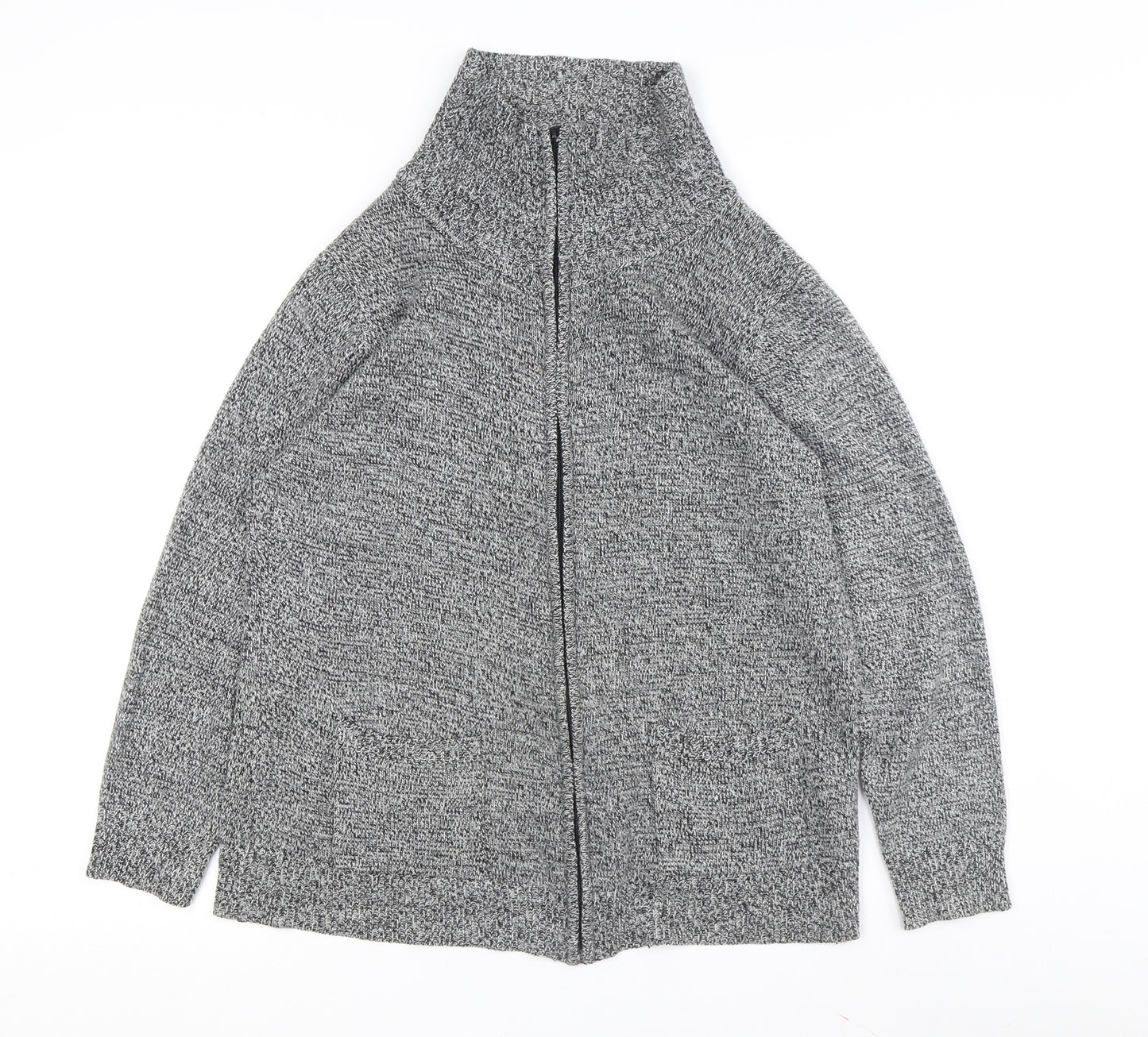Damart Women's Grey Full Zip Jumper, Mock Neck, Size 14-16