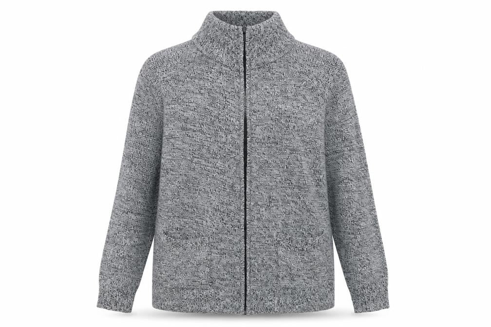 Front view of Damart Women's Grey Full Zip Jumper, Mock Neck, size 14-16