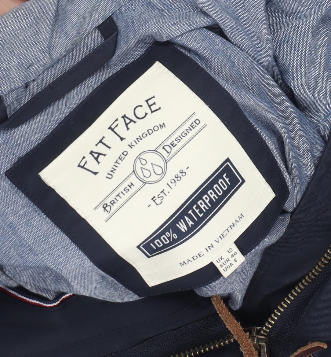 Fat Face Women's Blue Parka - Size 12, Waterproof & Hooded