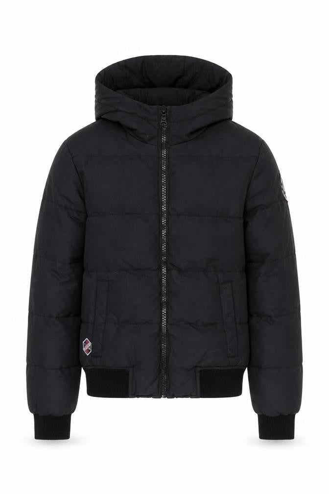 Front view of PSNF Men's Black Puffer Jacket Medium Hooded