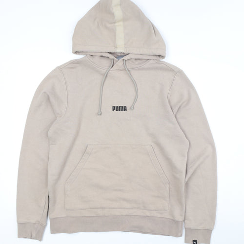Puma Men's Beige Pullover Hoodie - S, Logo Accent