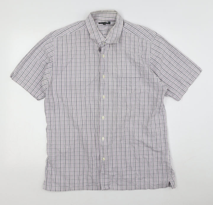 Racing Green Men's Medium Grey Check Short Sleeve Shirt