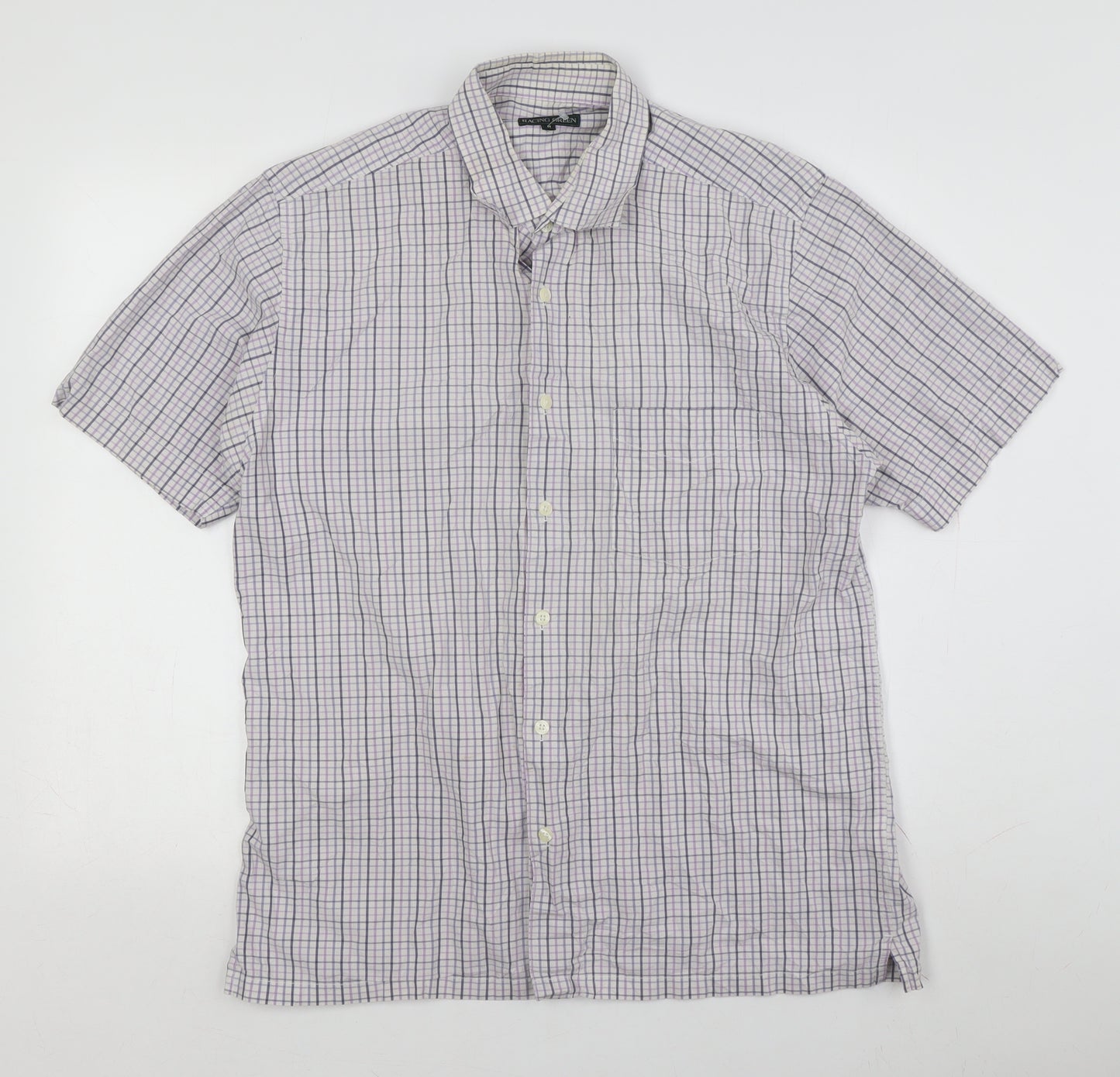 Racing Green Men's Medium Grey Check Short Sleeve Shirt
