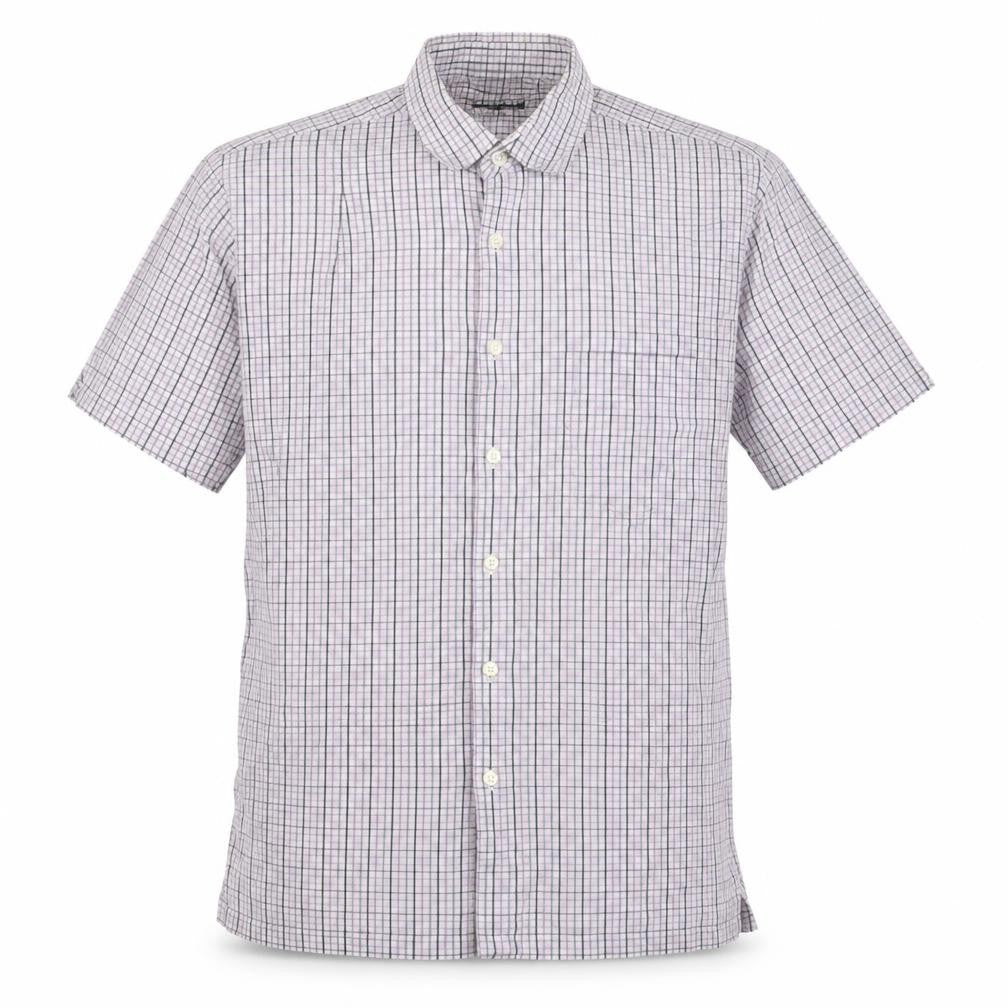 Front view of Racing Green Men's Medium Grey Check Short Sleeve Shirt