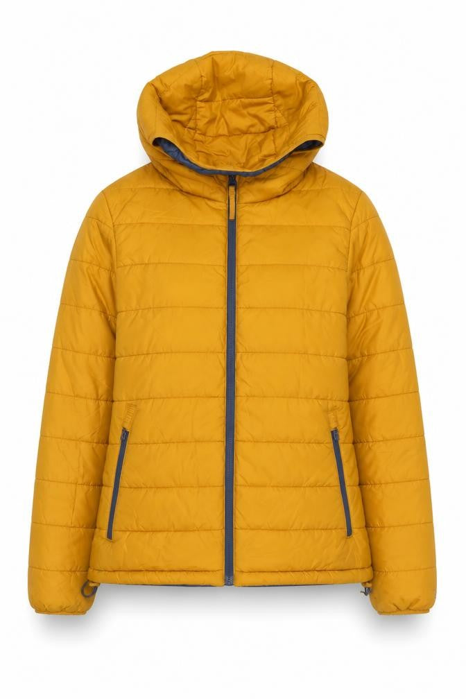 Front view of Peter Storm Women's Yellow Puffer Jacket M Hooded Outdoor