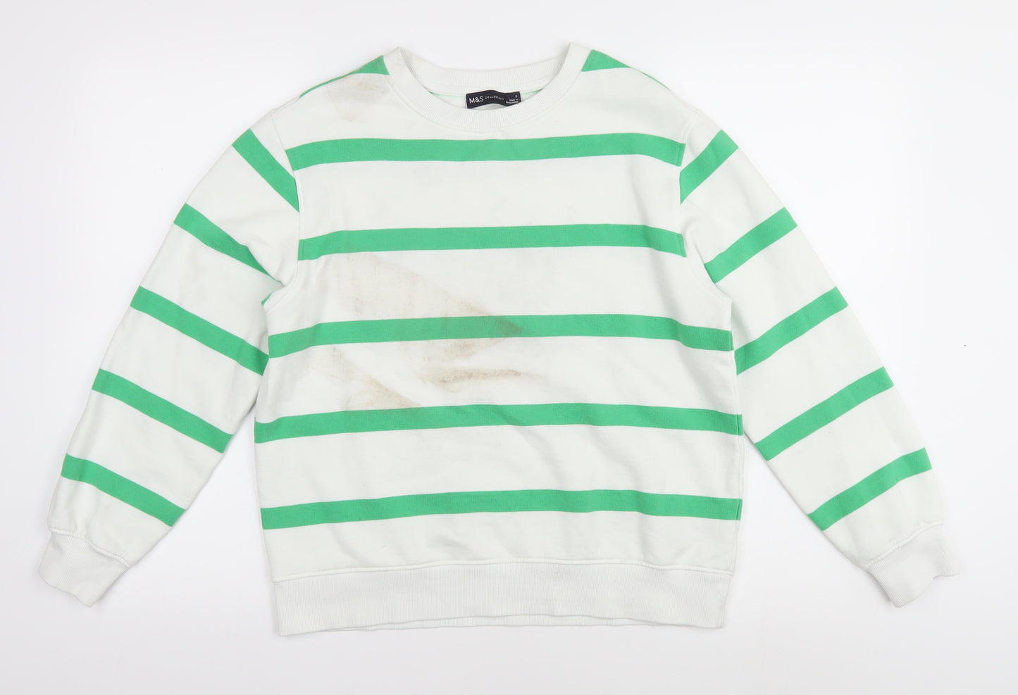 Marks and Spencer Women's White Striped Pullover Sweatshirt S