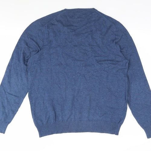 Marks and Spencer Men's Blue V-Neck Pullover Cotton Jumper L