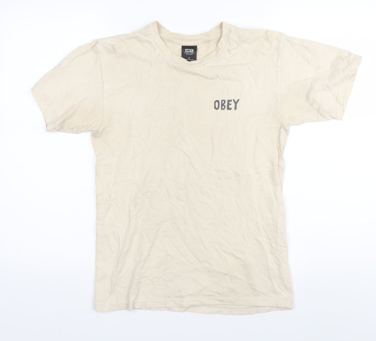 Obey Men’s Beige Graphic Print T-Shirt - Size S