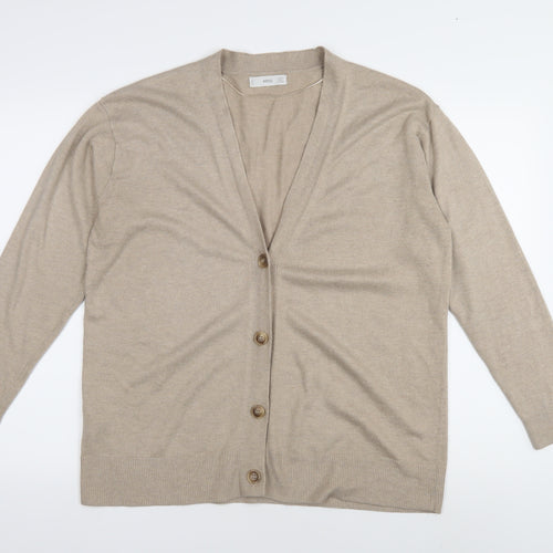 MNG Women's Beige V-Neck Cardigan M Lightweight Knit