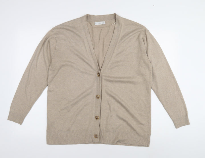 MNG Women's Beige V-Neck Cardigan M Lightweight Knit