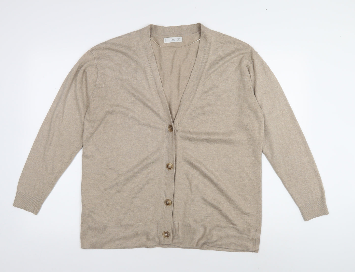 MNG Women's Beige V-Neck Cardigan M Lightweight Knit