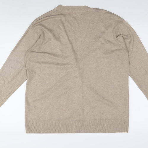MNG Women's Beige V-Neck Cardigan M Lightweight Knit