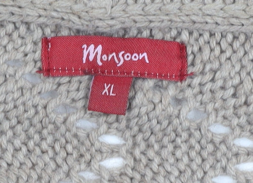 Monsoon Women's Beige XL Cardigan - Cable-Knit