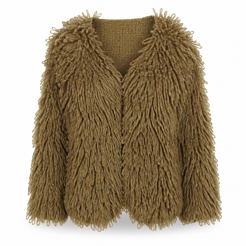 Front view of Denim 24/7 Women's Brown Chunky Cardigan S